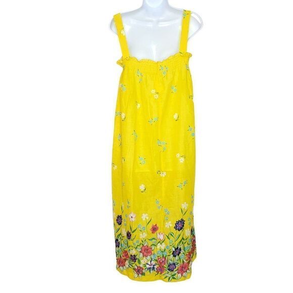 Vintage Smocked Floral Sundress Yellow Blue Pink Purple Muumuu Sz M - Picture 4 of 5
